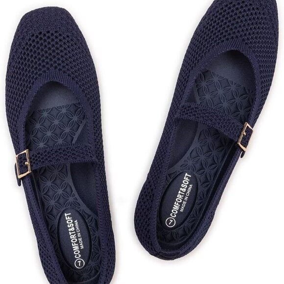 Women's Knit Flat Shoes Square Toe Rubber Sole Casual Work Everyday Comfort